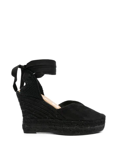 Manebi Suede Wedge Espadrilles In Black