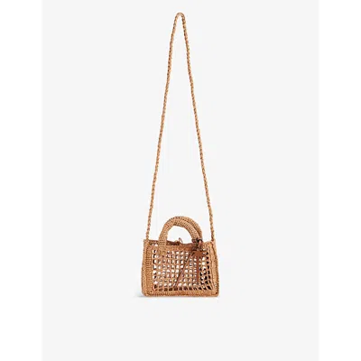 Manebi Tan Sunset Mini Branded-charm Raffia Bag In Brown