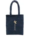 Manebi Textured Raffia Handbag With Palm Tree Embroidery