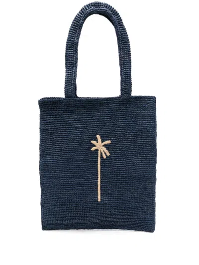 Manebi Textured Raffia Handbag With Palm Tree Embroidery