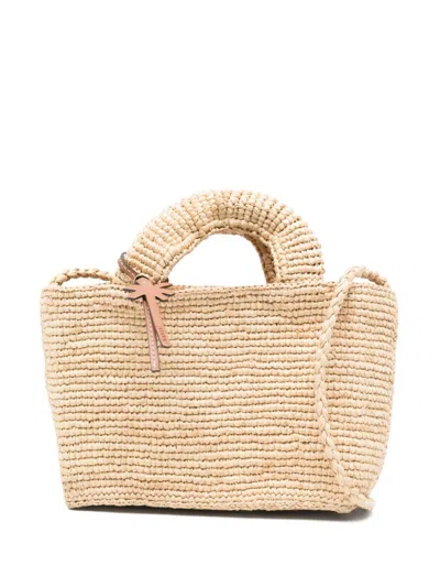 Manebi Textured Woven Beige Shoulder Bag In Neutral