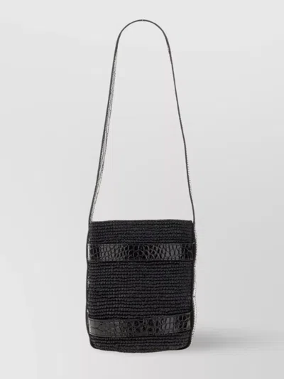 Manebi Textured Woven Bucket Bag With Crocodile Trim