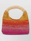 Manebi Beige Halfmoon Raffia Gradient Handbag In Pink