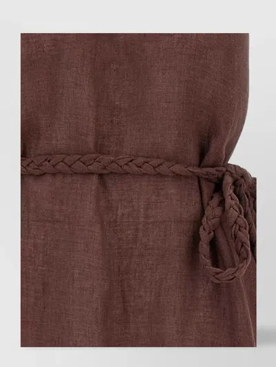 Manebi "tulum" Linen Wrap Dress With Hand-woven Belt In Brown