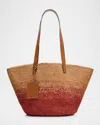 Manebi Two-tone Raffia Basket Tote Bag