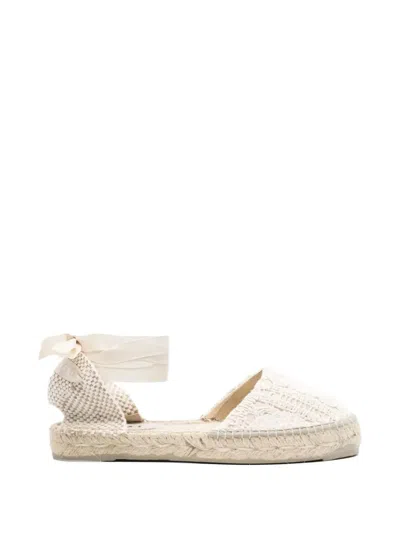 Manebi Valenciana Lace-detail Ribbon Espadrilles In Neutral