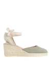 Manebi Manebí Woman Espadrilles Sage Green Size 8 Leather, Textile Fibers In Sage Green