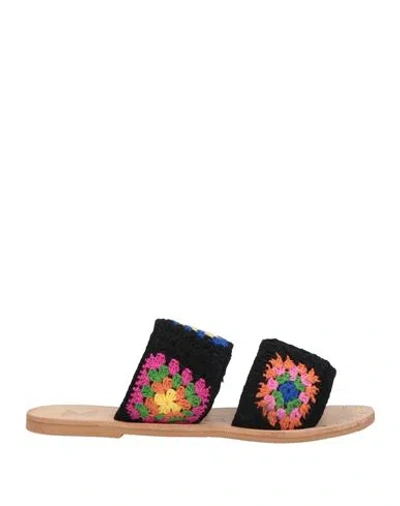 MANEBI MANEBÍ WOMAN SANDALS BLACK SIZE 7 TEXTILE FIBERS