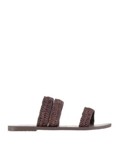 MANEBI MANEBÍ WOMAN SANDALS DARK BROWN SIZE 7 NATURAL RAFFIA
