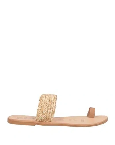 Manebi Manebí Woman Thong Sandal Beige Size 8 Leather, Natural Raffia