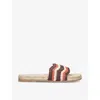 Manebi Single-strap Striped Flat Raffia Sandals In Bone/comb