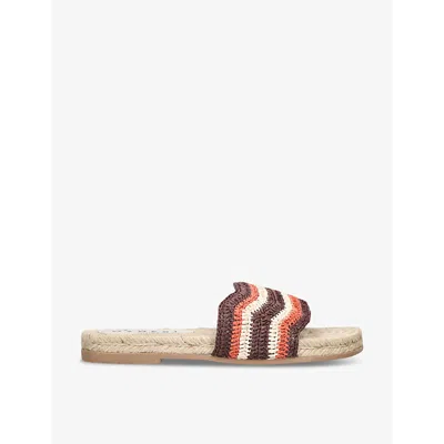 Manebi Single-strap Striped Flat Raffia Sandals In Bone/comb
