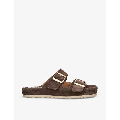 Manebi Womens Brown Hamptons Nordic Double-buckle Flat Suede Sandals