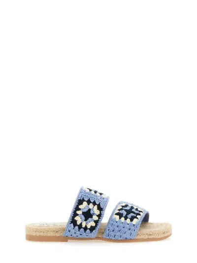 Manebi Women's Cotton Crochet Slide Sandals In Blue