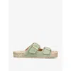 Manebi Womens Green Hamptons Nordic Double-buckle Flat Suede Sandals In Green
