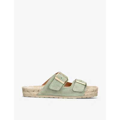 Manebi Womens Green Hamptons Nordic Double-buckle Flat Suede Sandals