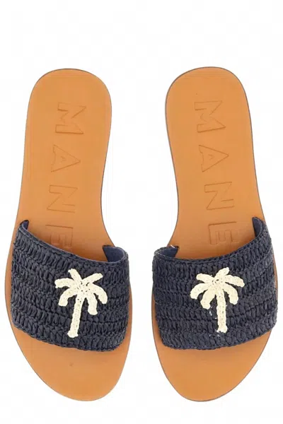 Manebi Women's Raffia And Leather Sandal In Patriot Blue In Multi
