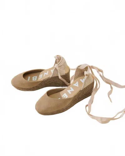 Manebi Women's Soft Suede Low Wedge Espadrille Hampton In Vintage Taupe On Tone In Brown