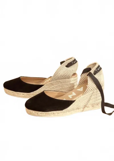 Manebi Women's Soft Suede Low Wedge Espadrille In Hamptons Black In Blue