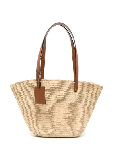 Manebi Woven Basket Leather Tote Bag In Multi