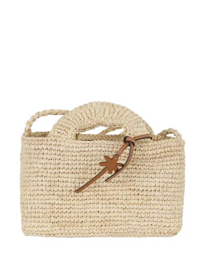 Manebi Woven Palm-charm Clutch Bag In Nude