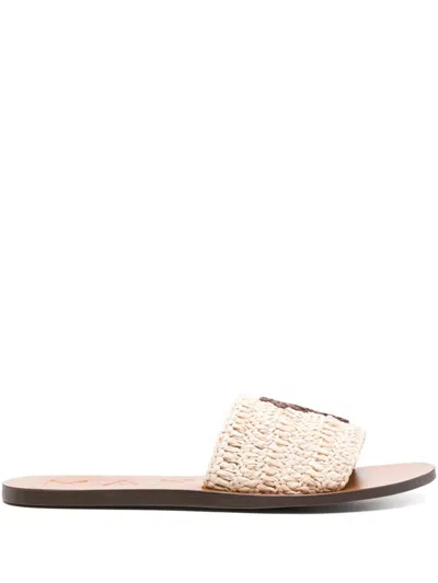 Manebi Woven Strap Sandals With Textured Finish In Neutral