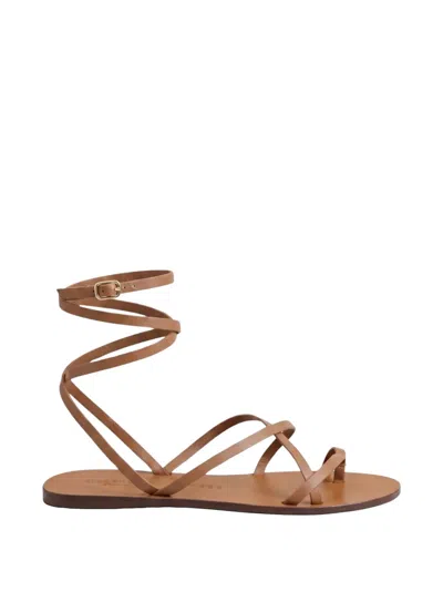 Manebi X Alex Rivière Studio Valentina Wrap-around Leather Flat Sandals In Brown
