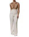 Mangano White Beige Mesh Crystal Embellished Sleeveless Jumpsuit In Multi