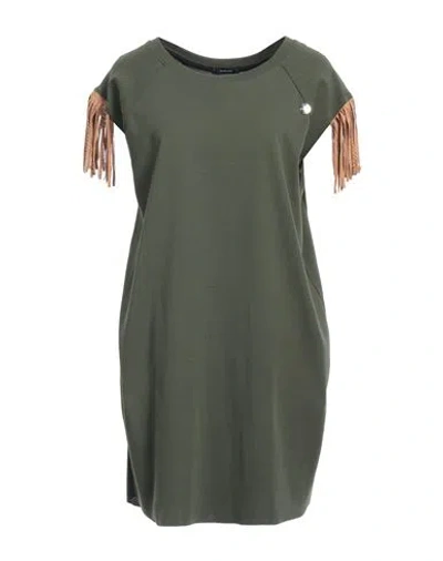 Mangano Woman Mini Dress Military Green Size 8 Cotton