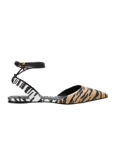 Mangará Atelier Animal Print Calf Leather Flat Sandals Palmito – Women's Pointed Toe With Ankle Wome In Black