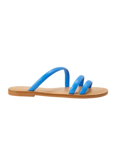 Mangará Atelier Blue Calf Leather Flat Sandals – Women's Minimalist Three-strap Women's Slides
