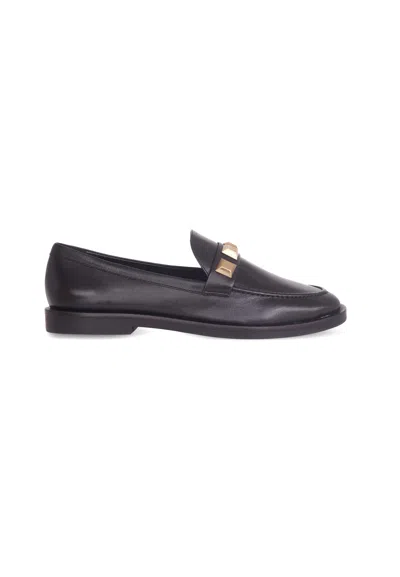 Mangará Atelier Calf Leather Loafers - Elegant Women's Flat Shoes With Metal Stud Women's Detail In Black