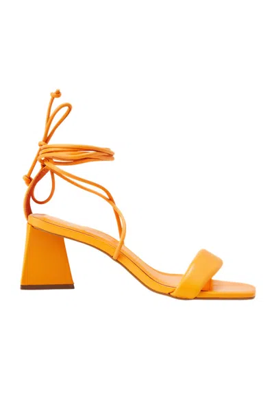 Mangará Atelier Calf Leather Sandals Caúna - Women's Strappy 6.5 Cm Block Heel Wrap Women's Design In Orange
