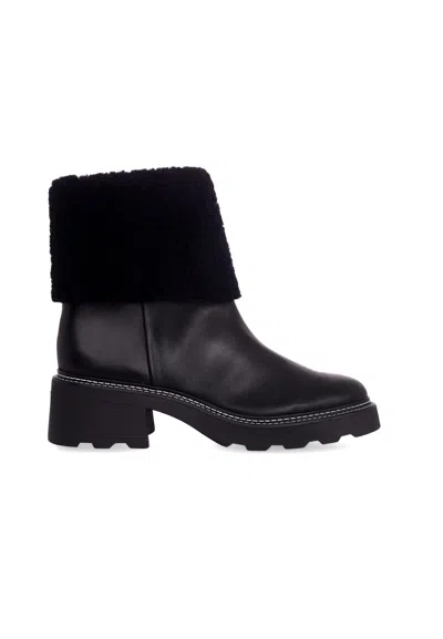Mangará Atelier Leather Ankle Boots Andira - Women's Block Heel Boots With Decorative Shearling And Lug Women's Sole In Black