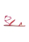 Mangará Atelier Pink Leather Lace-up Sandals - Handcrafted With Raffia Women's Insole In Multi