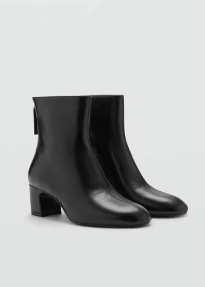 Mango Bottines Cuir Zip Noir - Femme - 37 -  In Black