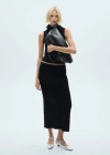 MANGO RIBBED MIDI SKIRT BLACK