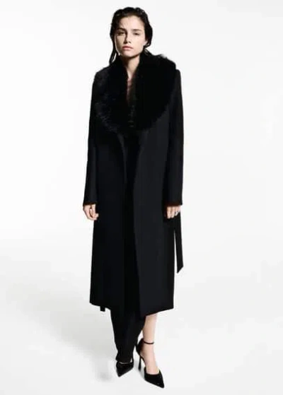 Mango Manteco Wool Coat With Detachable Fur Collar Black