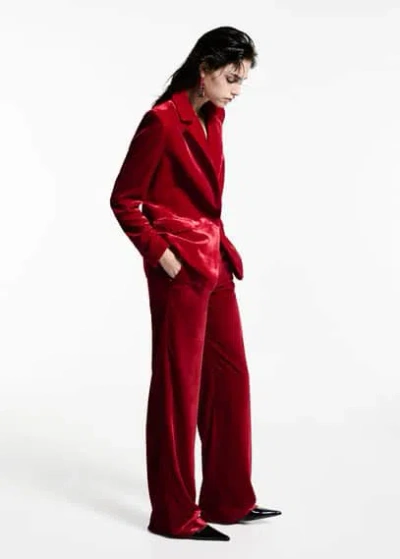 Mango - Pantalon Costume Velours Fraise - 40 - Femme In Strawberry