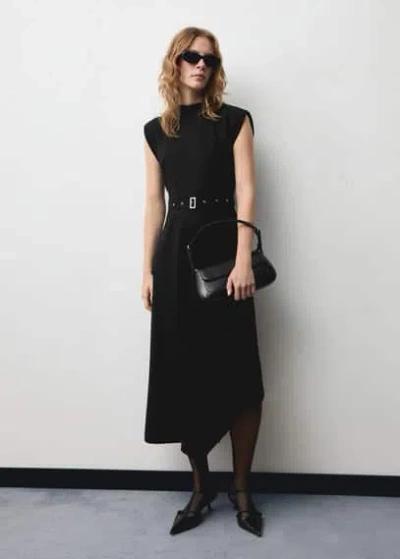 Mango Asymmetrical Dress With Belt Black In Noir