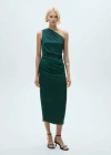 Mango Asymmetrical Pleated Dress Green