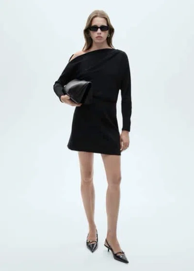 Mango Short Asymmetrical Dress Black In Noir