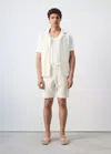 Mango Slim Fit Cotton Waffle Pull-on Shorts In Ecru