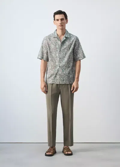 Mango 100% Cotton Bowling-collar Shirt In Forest Green