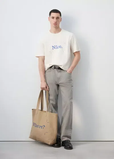 Mango 100% Cotton Canvas Tote Bag In Beige