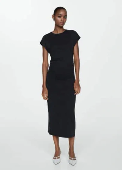 Mango 100% Cotton Draped Dress Charcoal