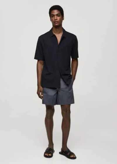 Mango 100% Cotton Drawstring Bermuda Shorts Indigo Blue
