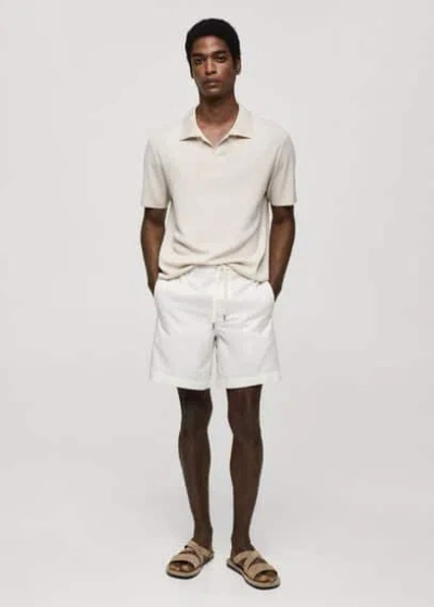 Mango 100% Cotton Drawstring Bermuda Shorts Off White