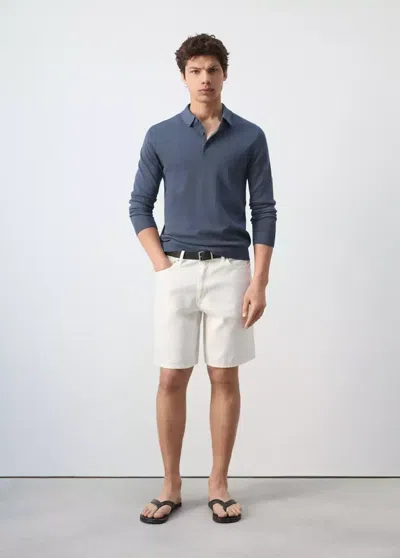 Mango 100% Cotton Fine-knit Polo Shirt In Indigo Blue