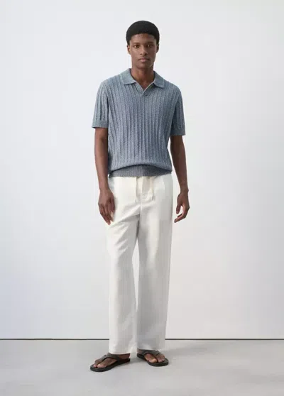Mango 100% Cotton Fine-knit Polo Shirt In Indigo Blue